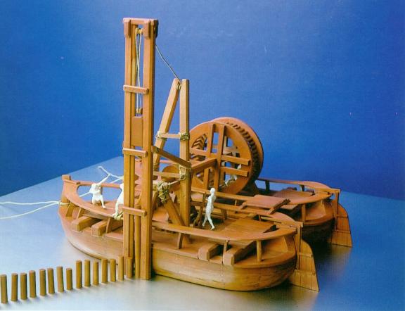 Maqueta de máquina de hincar pilotes. Siglo XVI 