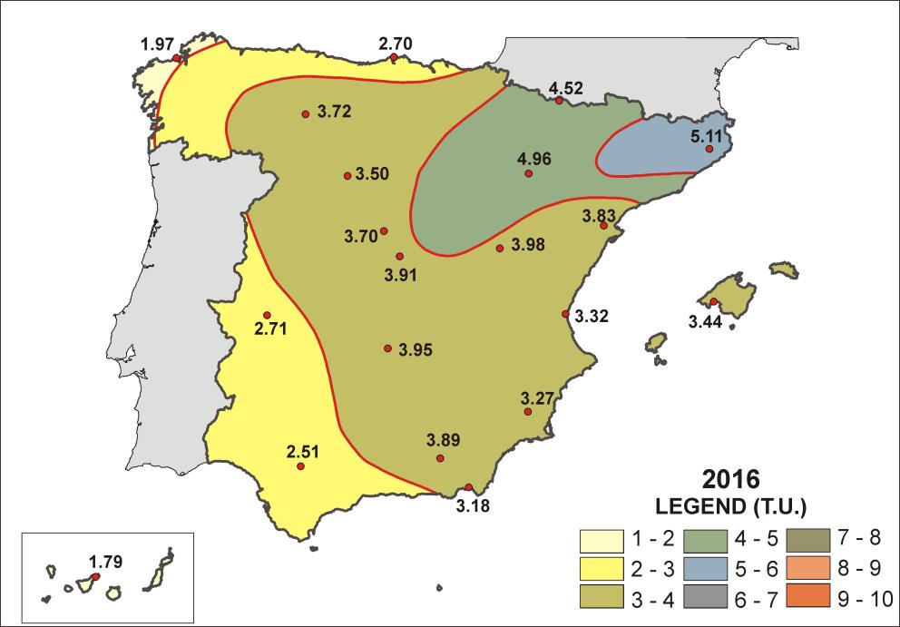 Mapa de distribución de la actividad del tritio en España